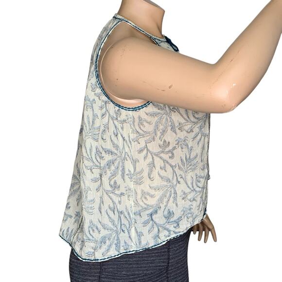 Lovestitch Halter Top Floral Print Size M Bohemian Green & Beige Stitching Trim - Picture 8 of 14